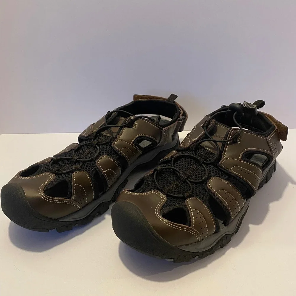 Eddie Bauer Sandals Mens 12 Brown‎ Excellent Closed Toe Bungee Strap